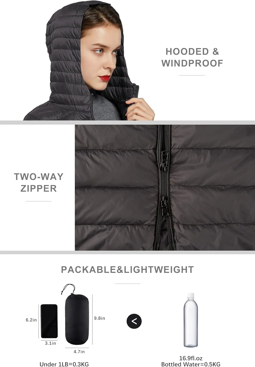 ELEZAY Women's Packable Down Jacket Mid Length Lightweight Puffer Coats Quilted