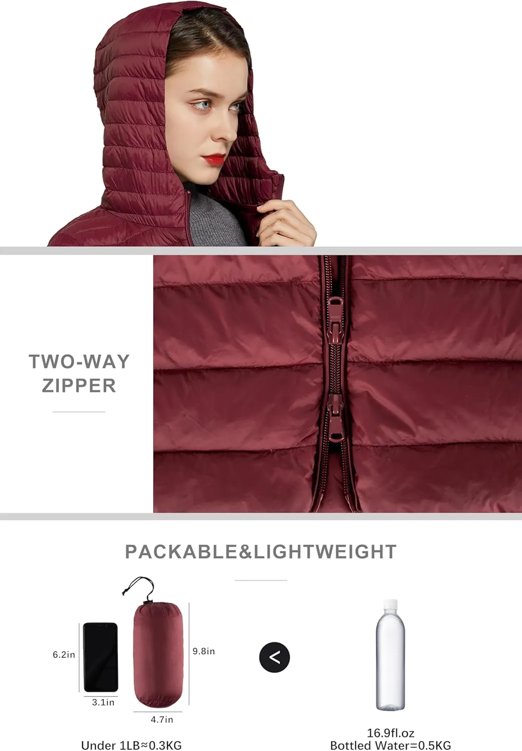 ELEZAY Women's Packable Down Jacket Mid Length Lightweight Puffer Coats Quilted