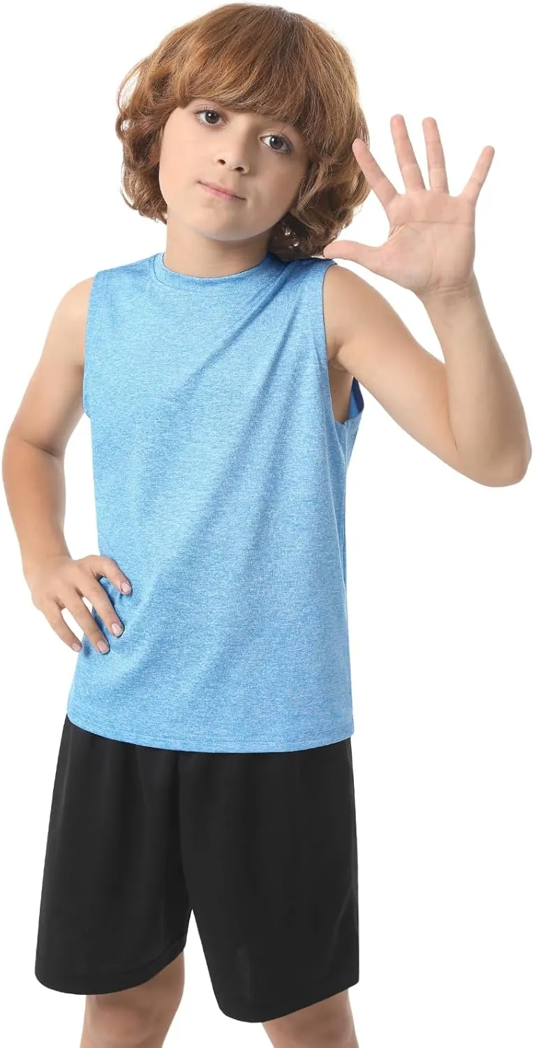Femdouce 5 Pack Boys Workout Sleeveless Tank Tops Athletic Quick Dry Shirt Comfort Tagless Boy Tank Top Undershirts
