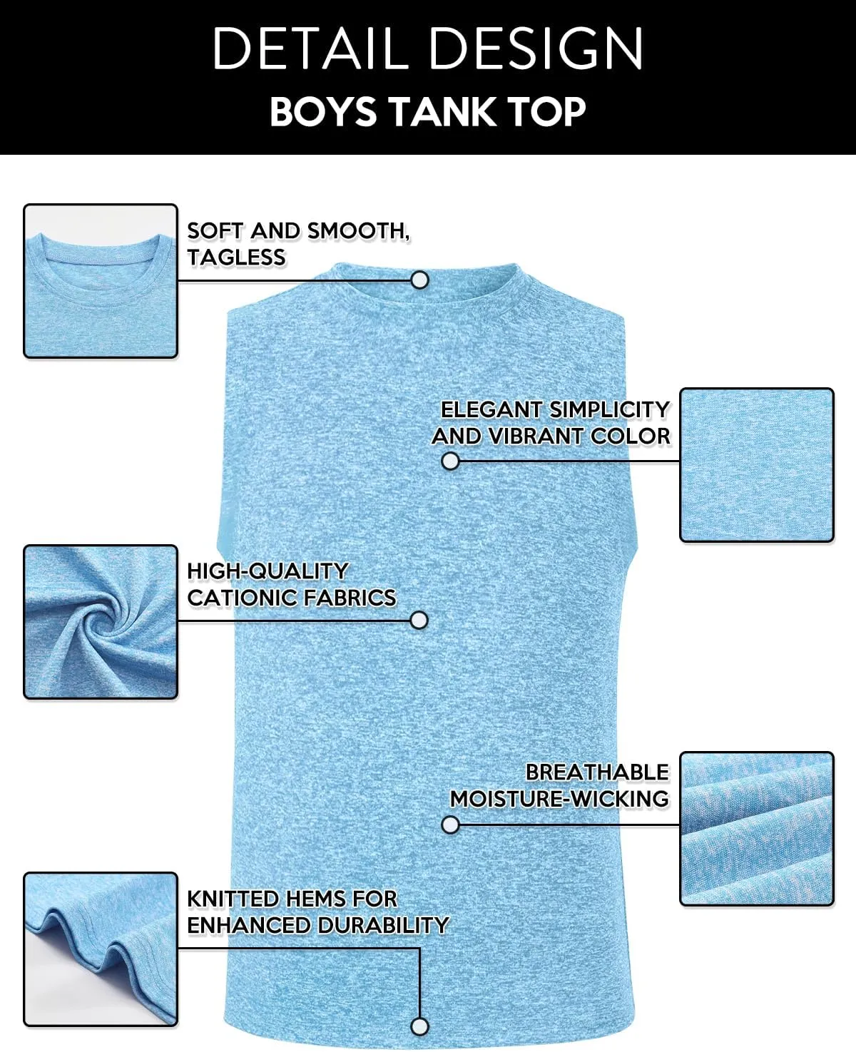 Femdouce 5 Pack Boys Workout Sleeveless Tank Tops Athletic Quick Dry Shirt Comfort Tagless Boy Tank Top Undershirts