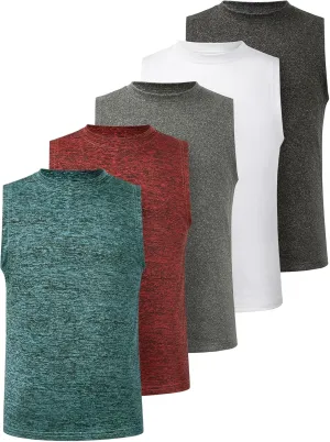 Femdouce 5 Pack Boys Workout Sleeveless Tank Tops Athletic Quick Dry Shirt Comfort Tagless Boy Tank Top Undershirts