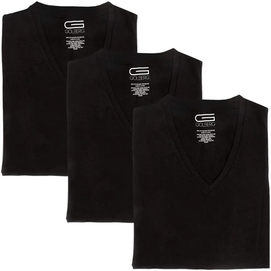 GOLBERG G Mens 3 Pack Short Sleeve V-Neck or Crew Neck Basic Undershirts - Ultra Soft Comfort - Black or White