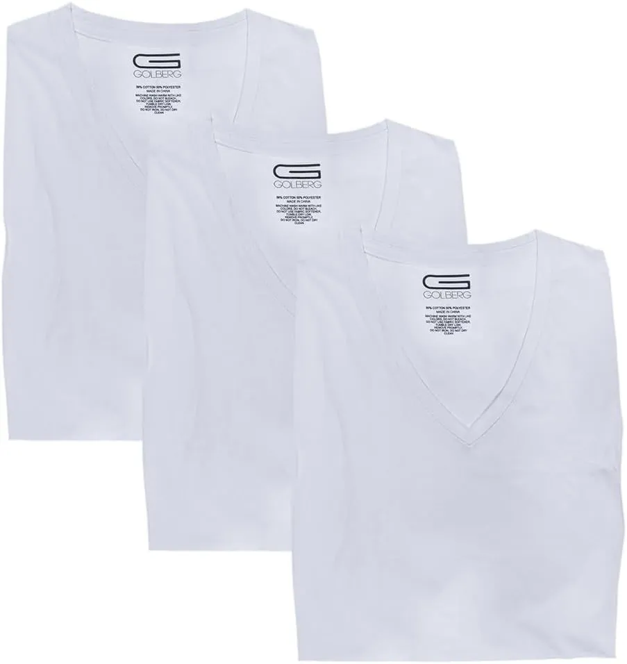 GOLBERG G Mens 3 Pack Short Sleeve V-Neck or Crew Neck Basic Undershirts - Ultra Soft Comfort - Black or White