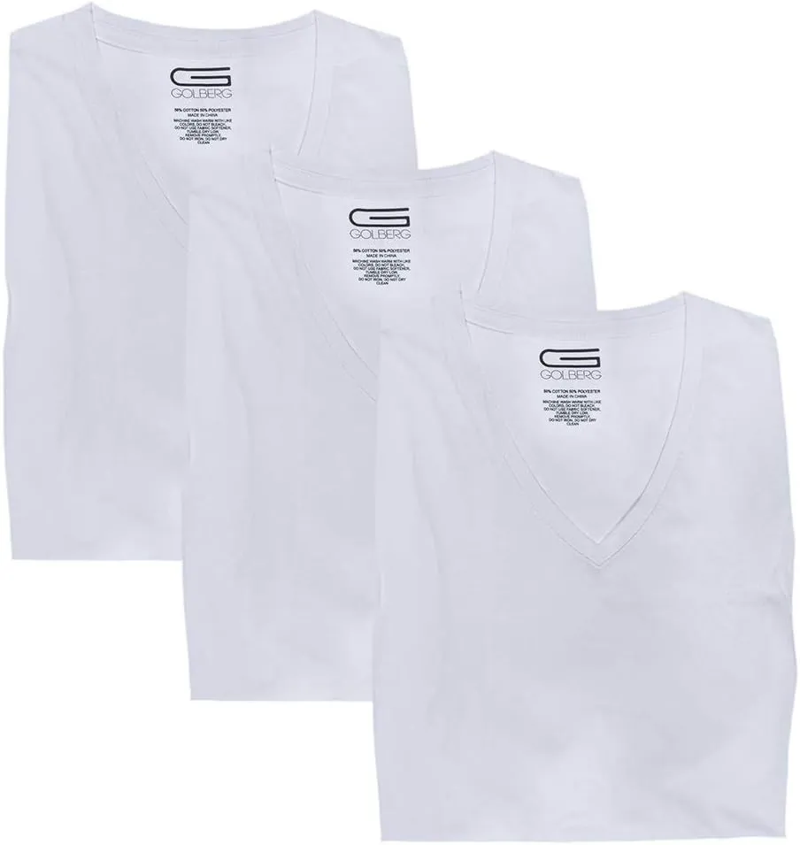 GOLBERG G Mens 3 Pack Short Sleeve V-Neck or Crew Neck Basic Undershirts - Ultra Soft Comfort - Black or White