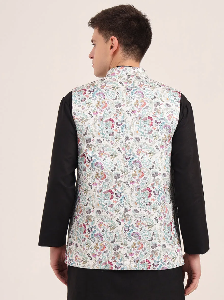 Green Printed Regular Fit Bandhgala Jacket | JB Studio