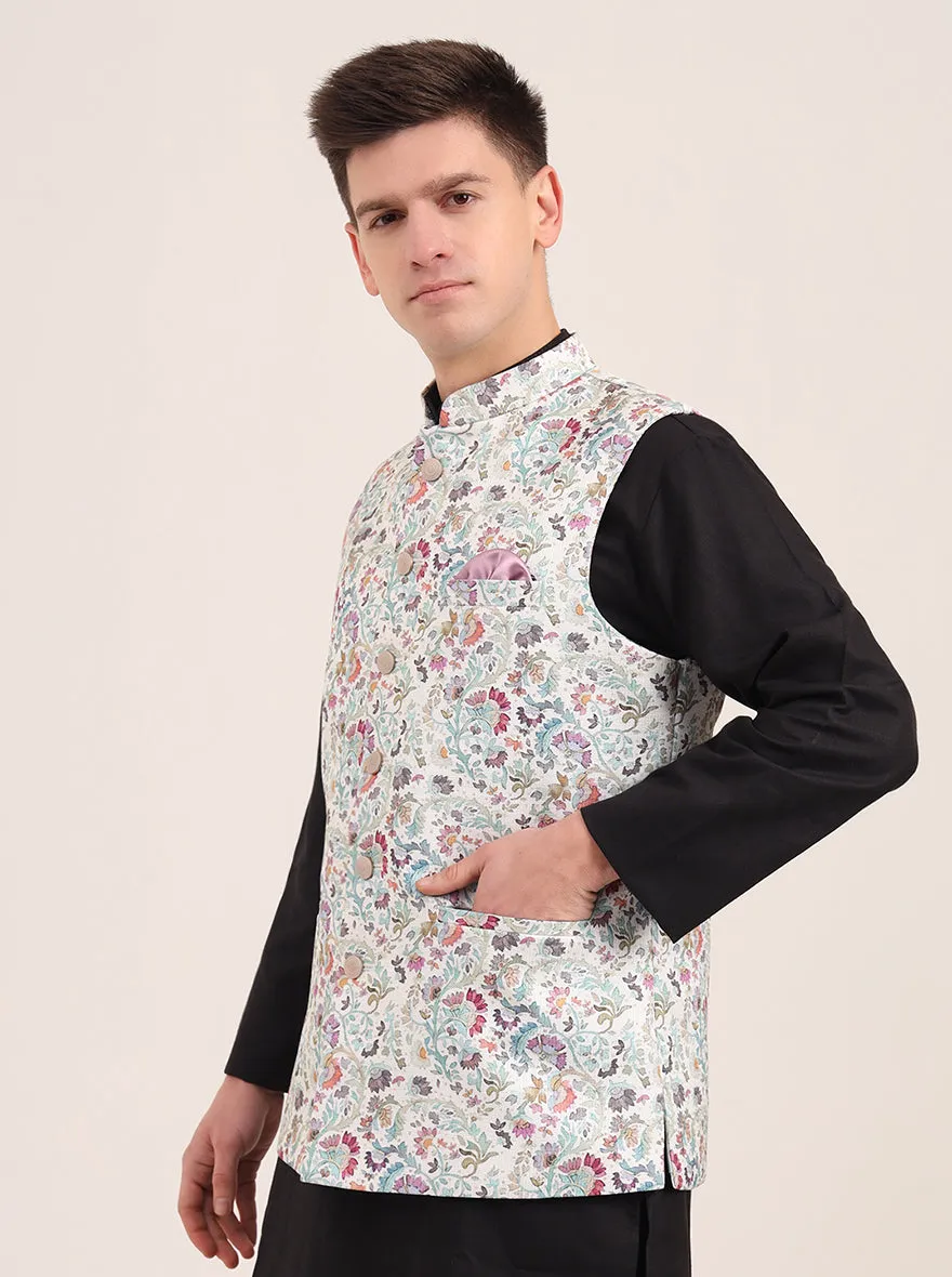 Green Printed Regular Fit Bandhgala Jacket | JB Studio