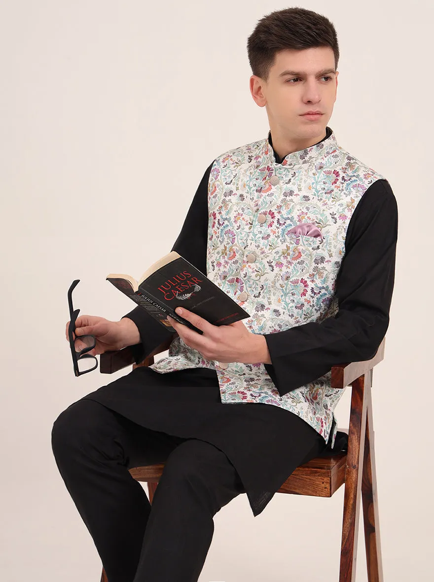 Green Printed Regular Fit Bandhgala Jacket | JB Studio