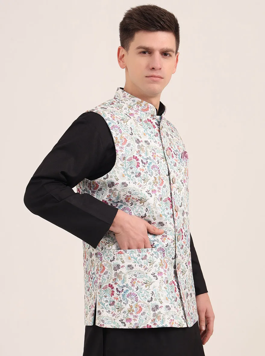 Green Printed Regular Fit Bandhgala Jacket | JB Studio