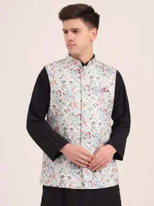 Green Printed Regular Fit Bandhgala Jacket | JB Studio
