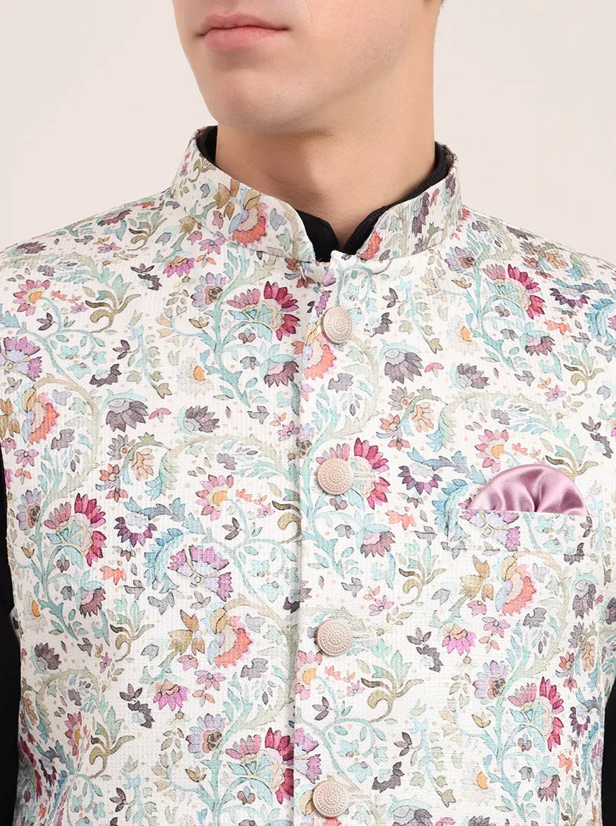 Green Printed Regular Fit Bandhgala Jacket | JB Studio