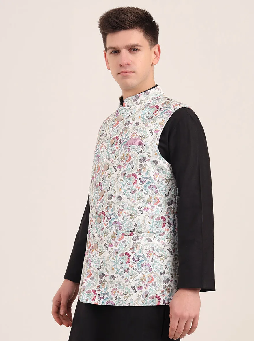 Green Printed Regular Fit Bandhgala Jacket | JB Studio