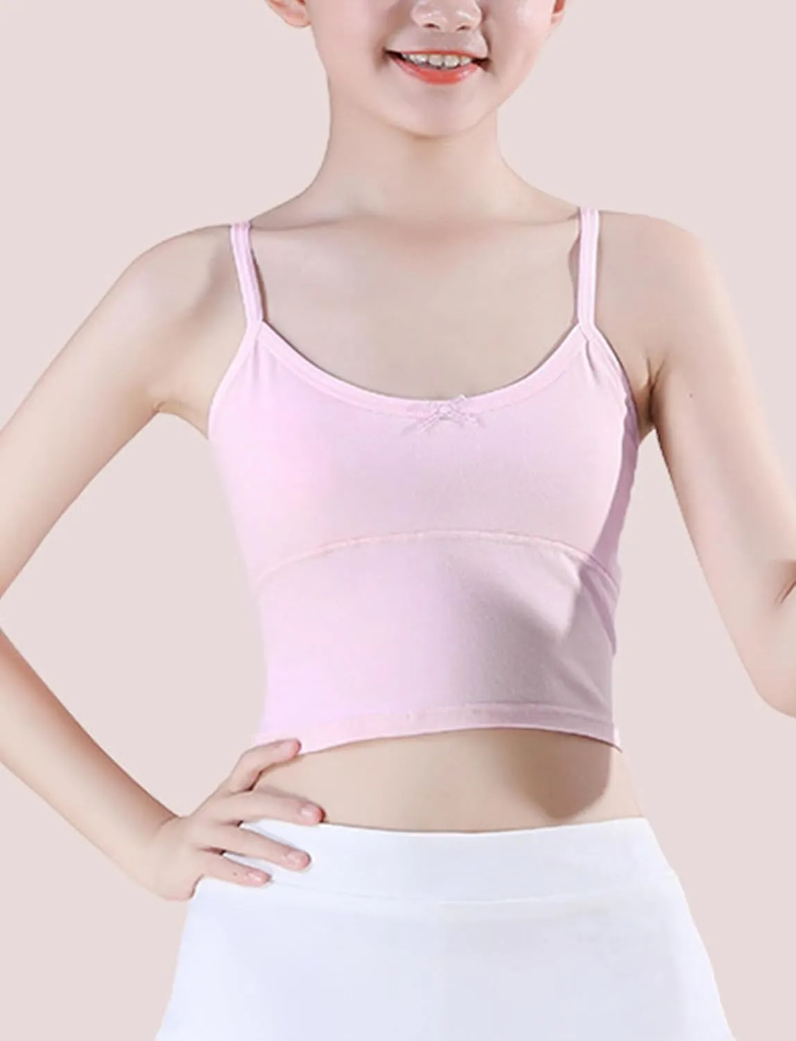 Happy Cherry Training Bras for Girls with Lightly Pads Teen Cotton Camisoles Undershirts Kids Crop Tank Tops Size 7-12 Years