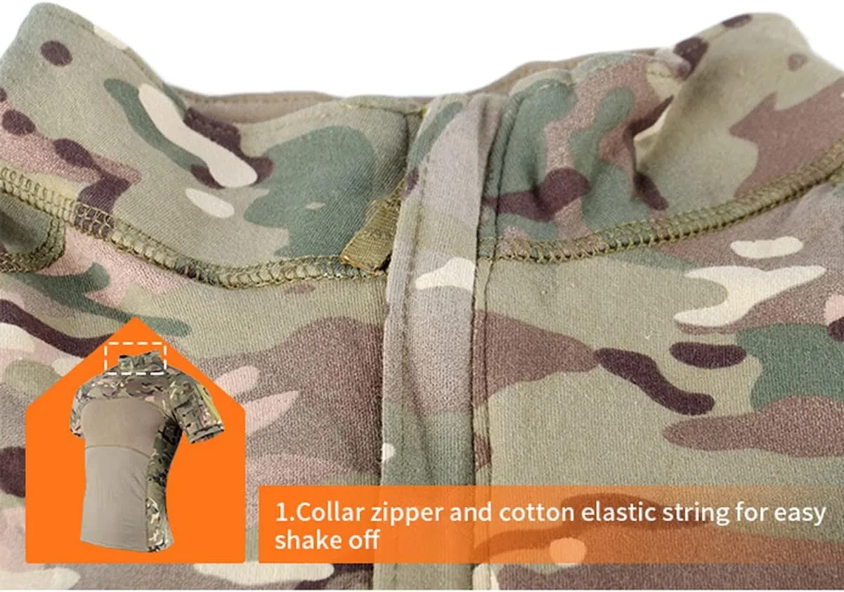 HARGLESMAN Tactical Shirt Airsoft Combat Military BDU Cargo Summer Short Sleeve 1/4 Zip Tops Work Shirts