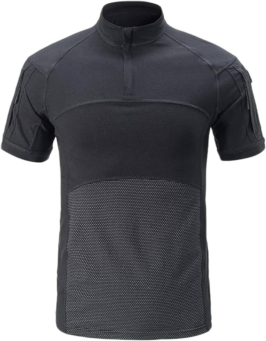 HARGLESMAN Tactical Shirt Airsoft Combat Military BDU Cargo Summer Short Sleeve 1/4 Zip Tops Work Shirts