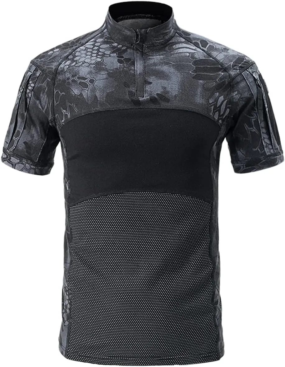 HARGLESMAN Tactical Shirt Airsoft Combat Military BDU Cargo Summer Short Sleeve 1/4 Zip Tops Work Shirts
