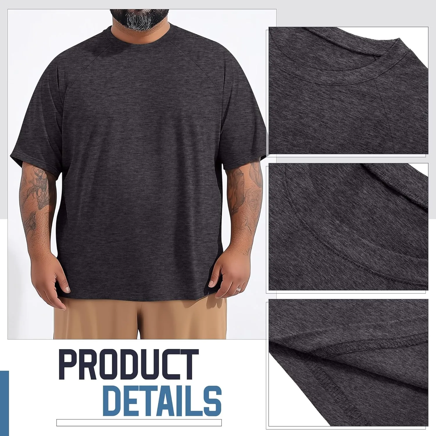 Huukeay 3 Pack Men's Big & Tall Short Sleeve Shirts, Cotton Plus Size Crew Neck Tees Basic Moisture Wicking Summer Solid Tops