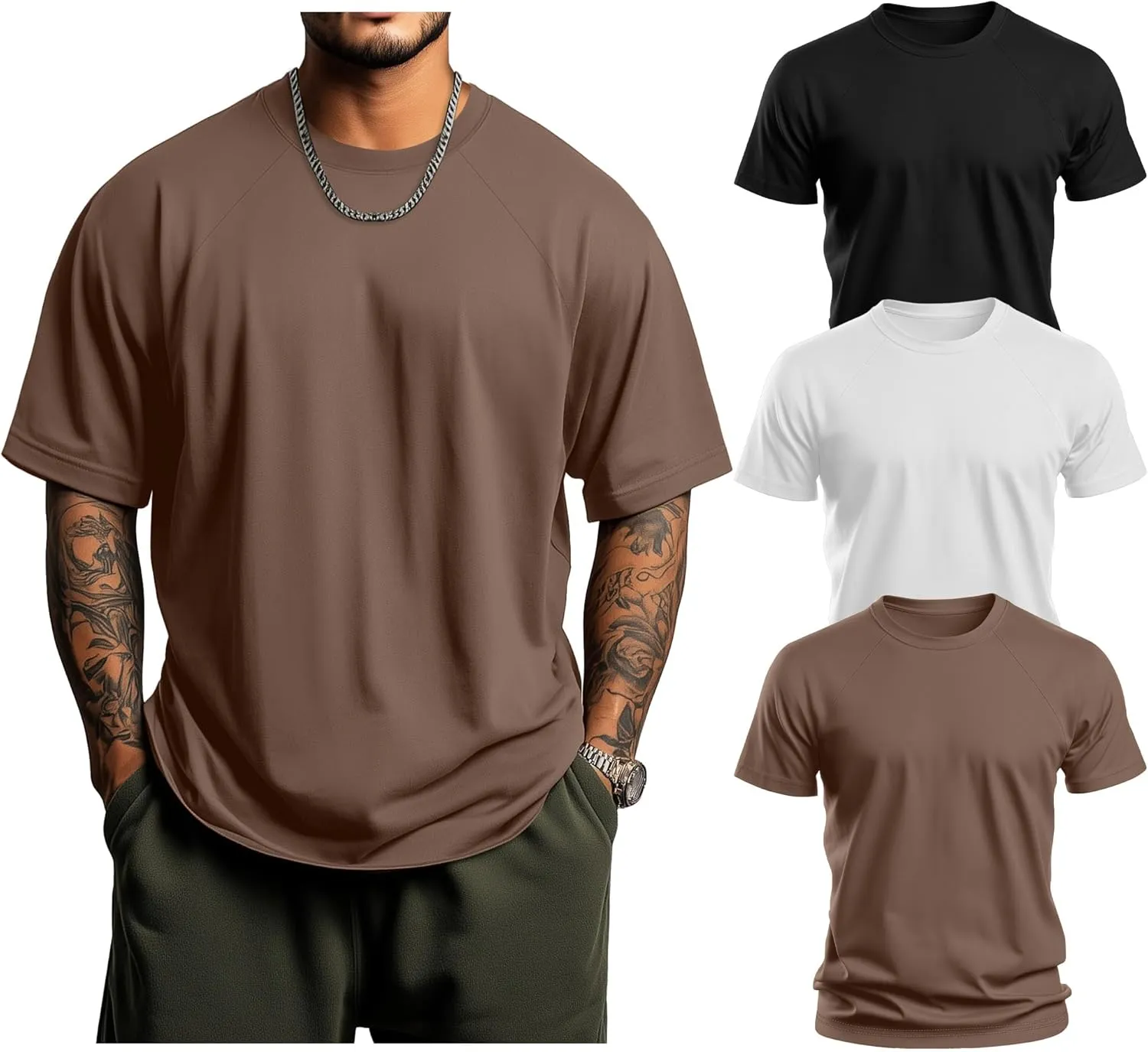 Huukeay 3 Pack Men's Big & Tall Short Sleeve Shirts, Cotton Plus Size Crew Neck Tees Basic Moisture Wicking Summer Solid Tops