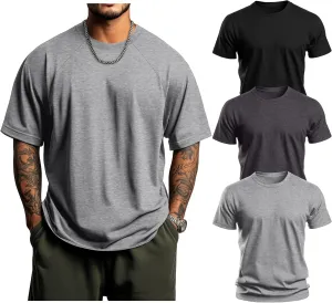 Huukeay 3 Pack Men's Big & Tall Short Sleeve Shirts, Cotton Plus Size Crew Neck Tees Basic Moisture Wicking Summer Solid Tops
