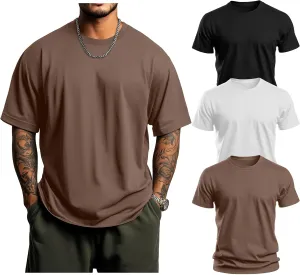 Huukeay 3 Pack Men's Big & Tall Short Sleeve Shirts, Cotton Plus Size Crew Neck Tees Basic Moisture Wicking Summer Solid Tops