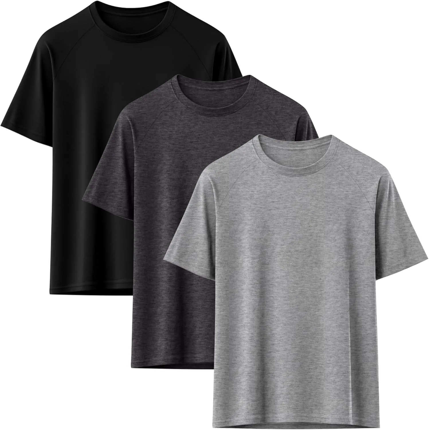 Huukeay 3 Pack Men's Big & Tall Short Sleeve Shirts, Cotton Plus Size Crew Neck Tees Basic Moisture Wicking Summer Solid Tops