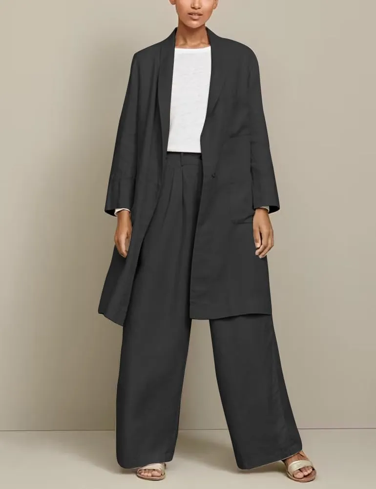 IDEALSANXUN Womens Long Cotton Linen Blazer Casual Lightweight Spring Jackets