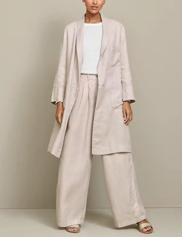 IDEALSANXUN Womens Long Cotton Linen Blazer Casual Lightweight Spring Jackets
