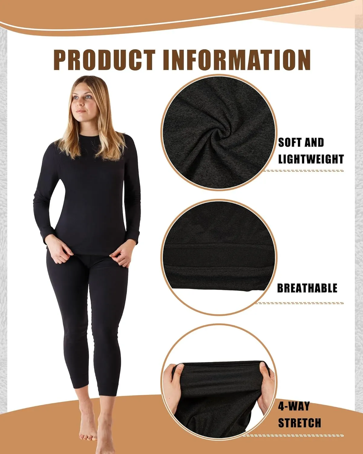 Jecery 8 Pcs Thermal Long Sleeve Shirts for Women Thermal Top Set Crew Neck Shirts Base Layer Women Long Underwear