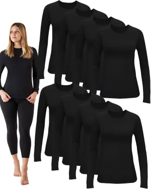 Jecery 8 Pcs Thermal Long Sleeve Shirts for Women Thermal Top Set Crew Neck Shirts Base Layer Women Long Underwear