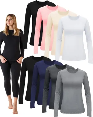 Jecery 8 Pcs Thermal Long Sleeve Shirts for Women Thermal Top Set Crew Neck Shirts Base Layer Women Long Underwear