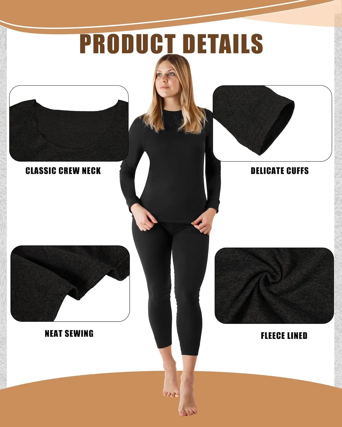 Jecery 8 Pcs Thermal Long Sleeve Shirts for Women Thermal Top Set Crew Neck Shirts Base Layer Women Long Underwear