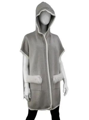 Knit Poncho [Grey/White-POYU12]