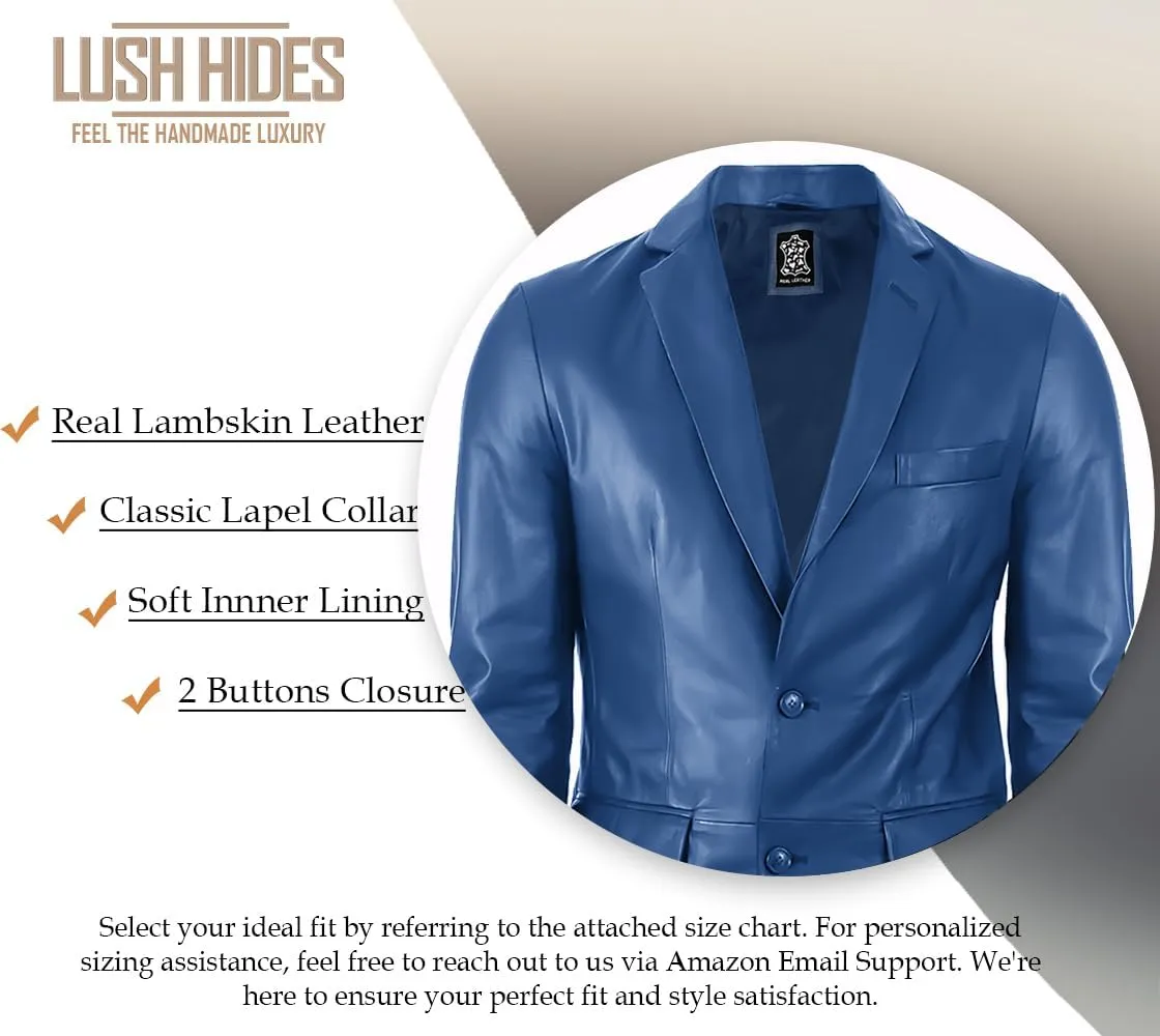 Lambskin Mens Leather Blazer 2 Button Sport Coat- Real Lambskin Leather Blazers for Men Premium Leather Coat