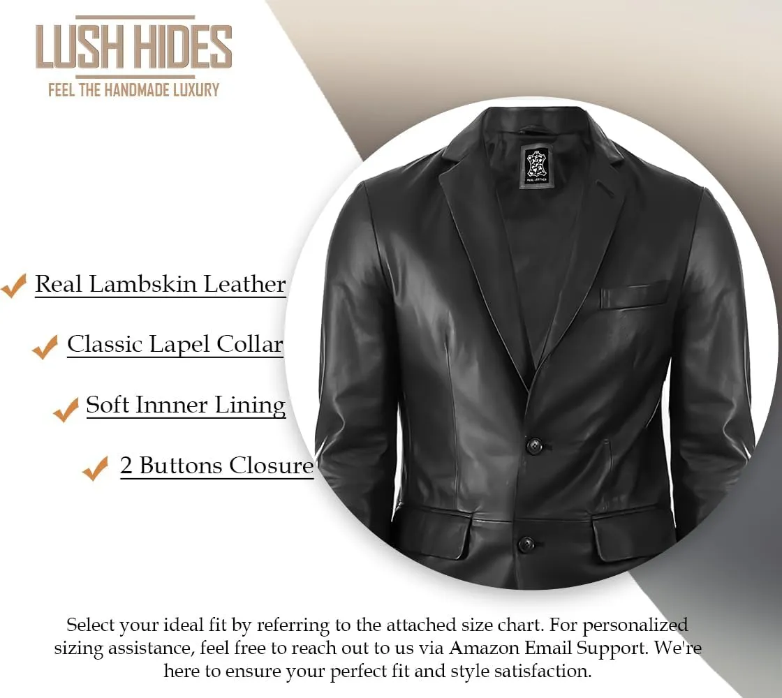 Lambskin Mens Leather Blazer 2 Button Sport Coat- Real Lambskin Leather Blazers for Men Premium Leather Coat