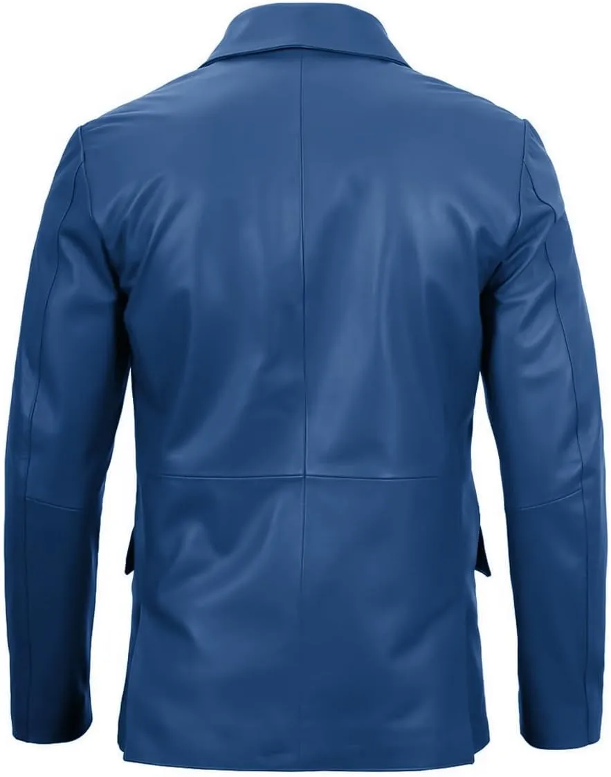 Lambskin Mens Leather Blazer 2 Button Sport Coat- Real Lambskin Leather Blazers for Men Premium Leather Coat