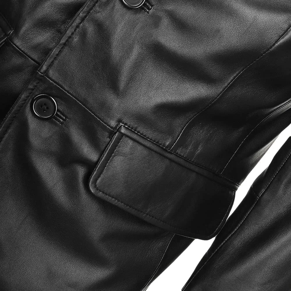 Lambskin Mens Leather Blazer 2 Button Sport Coat- Real Lambskin Leather Blazers for Men Premium Leather Coat