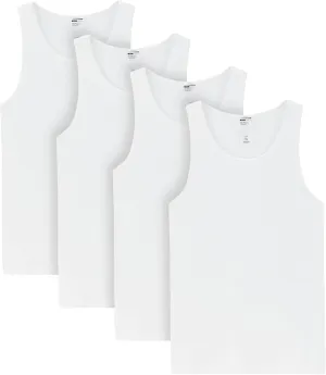 LAPASA Men's 100% Cotton Ribbed Tank Tops Ultra Soft Sleeveless Crewneck A-Shirts Basic Solid Undershirts Vests 4 Pack M35
