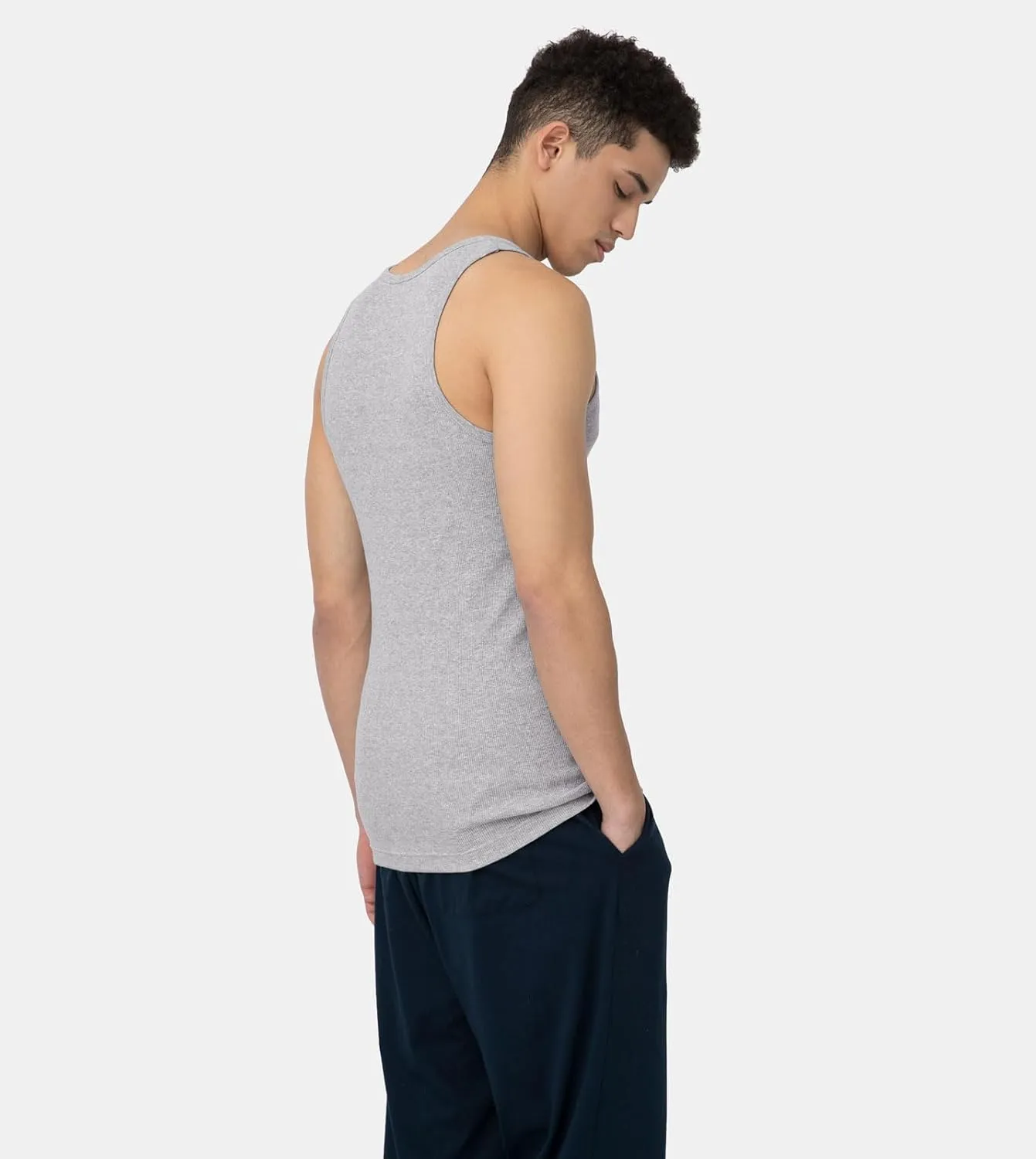 LAPASA Men's 100% Cotton Ribbed Tank Tops Ultra Soft Sleeveless Crewneck A-Shirts Basic Solid Undershirts Vests 4 Pack M35