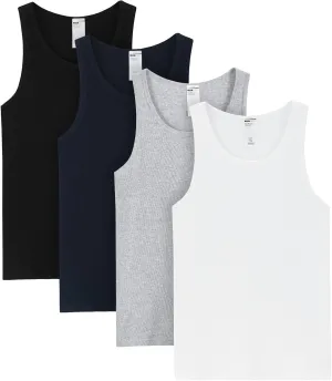 LAPASA Men's 100% Cotton Ribbed Tank Tops Ultra Soft Sleeveless Crewneck A-Shirts Basic Solid Undershirts Vests 4 Pack M35