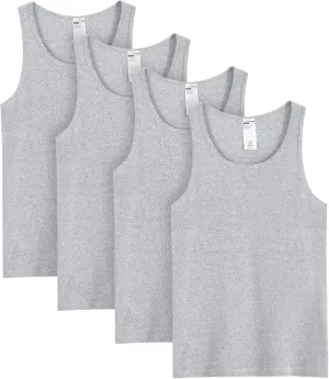 LAPASA Men's 100% Cotton Ribbed Tank Tops Ultra Soft Sleeveless Crewneck A-Shirts Basic Solid Undershirts Vests 4 Pack M35