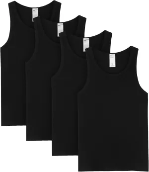 LAPASA Men's 100% Cotton Ribbed Tank Tops Ultra Soft Sleeveless Crewneck A-Shirts Basic Solid Undershirts Vests 4 Pack M35