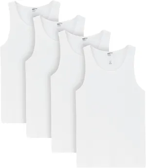 LAPASA Men's 100% Cotton Ribbed Tank Tops Ultra Soft Sleeveless Crewneck A-Shirts Basic Solid Undershirts Vests 4 Pack M35