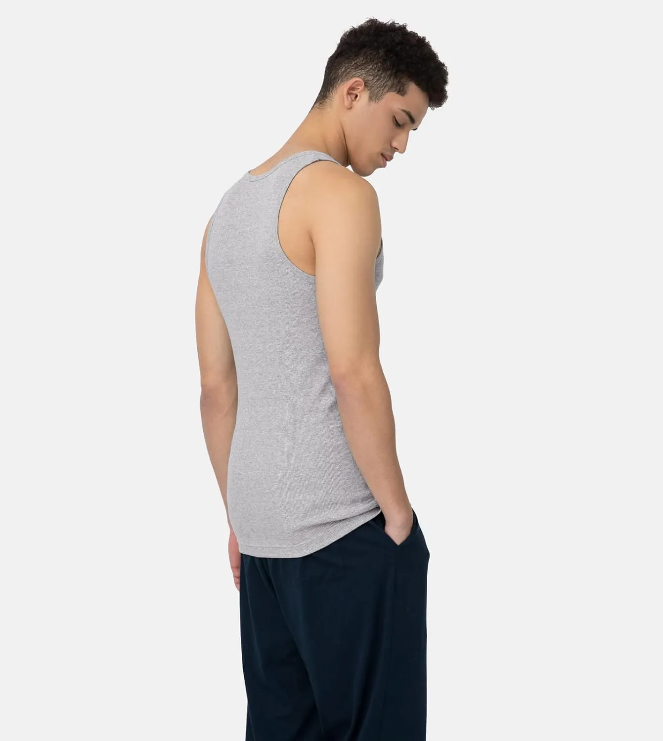 LAPASA Men's 100% Cotton Ribbed Tank Tops Ultra Soft Sleeveless Crewneck A-Shirts Basic Solid Undershirts Vests 4 Pack M35