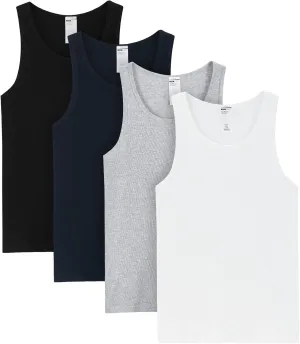 LAPASA Men's 100% Cotton Ribbed Tank Tops Ultra Soft Sleeveless Crewneck A-Shirts Basic Solid Undershirts Vests 4 Pack M35
