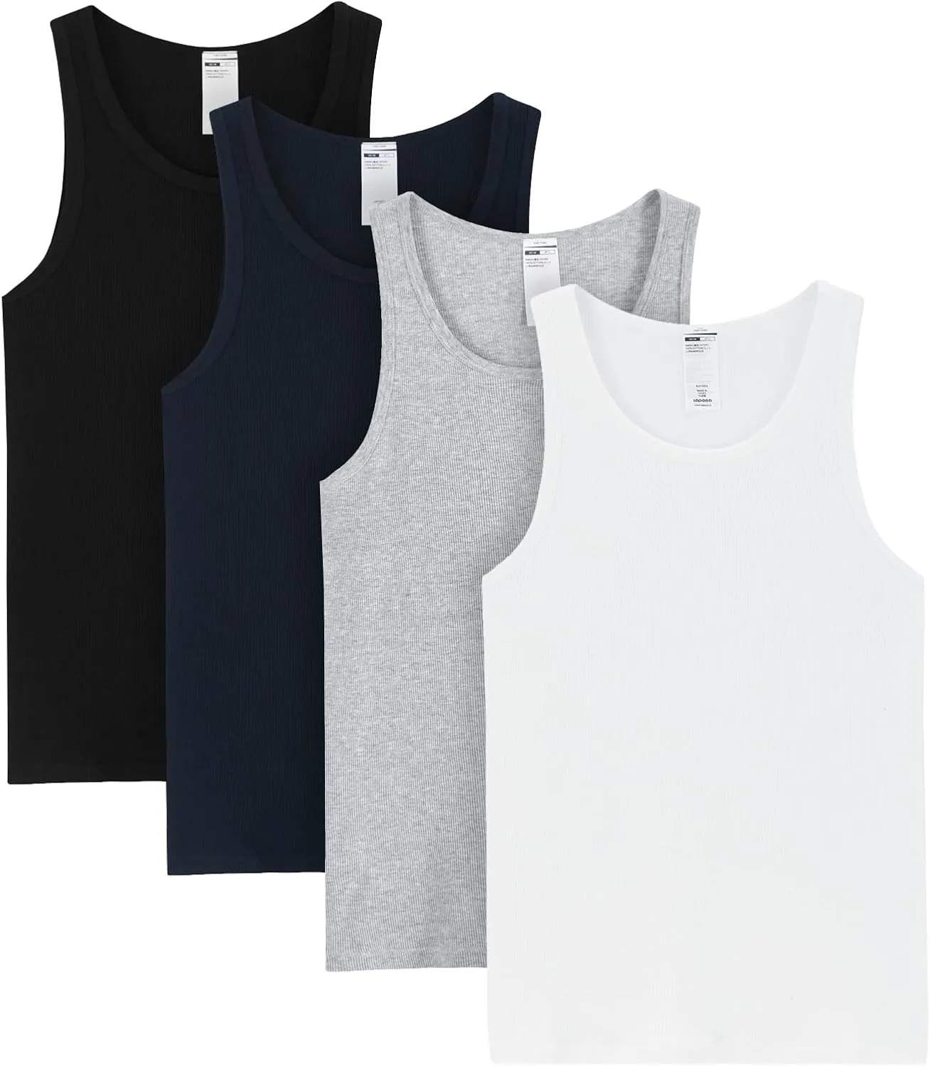 LAPASA Men's 100% Cotton Ribbed Tank Tops Ultra Soft Sleeveless Crewneck A-Shirts Basic Solid Undershirts Vests 4 Pack M35