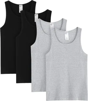 LAPASA Men's 100% Cotton Ribbed Tank Tops Ultra Soft Sleeveless Crewneck A-Shirts Basic Solid Undershirts Vests 4 Pack M35