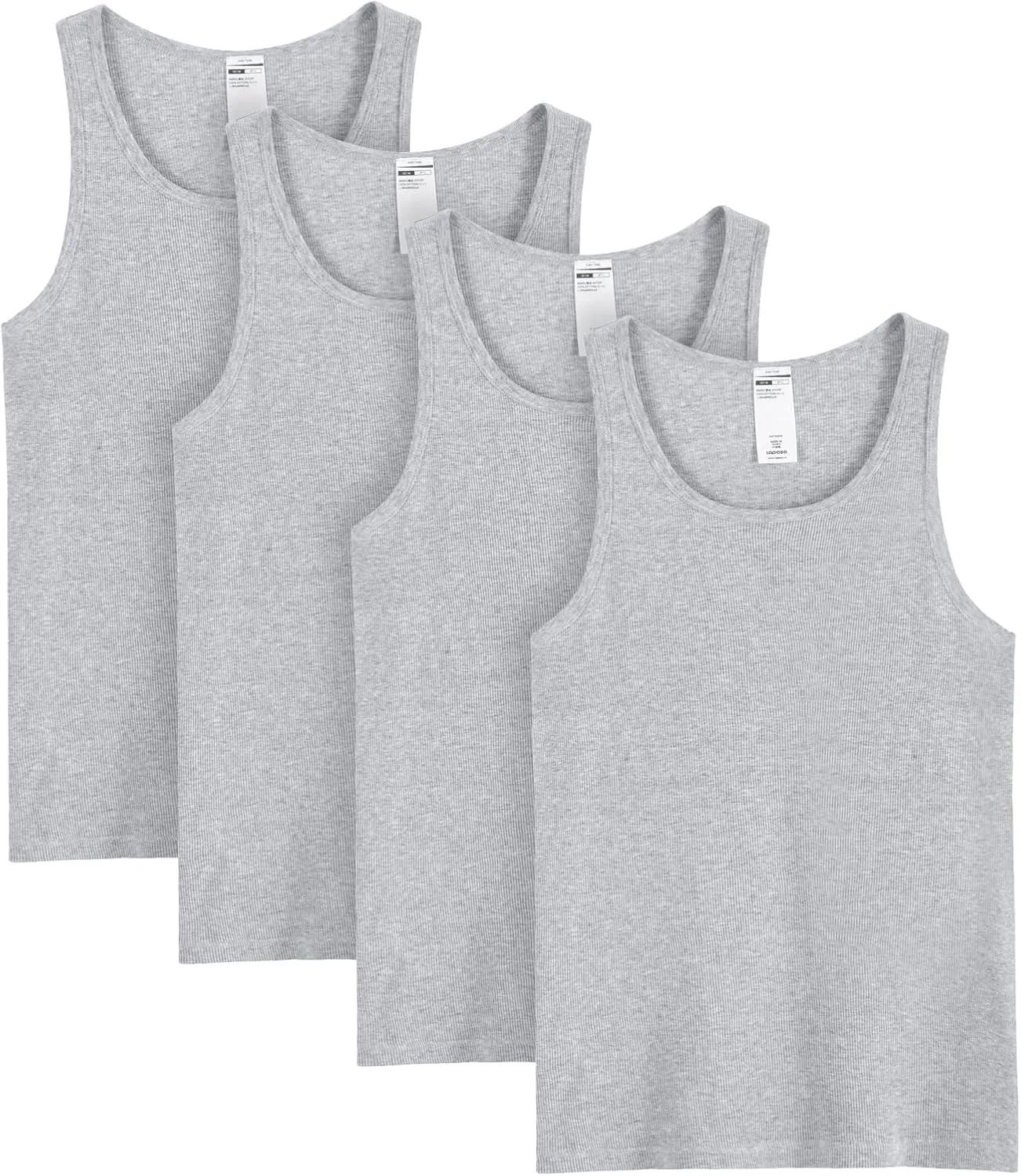 LAPASA Men's 100% Cotton Ribbed Tank Tops Ultra Soft Sleeveless Crewneck A-Shirts Basic Solid Undershirts Vests 4 Pack M35