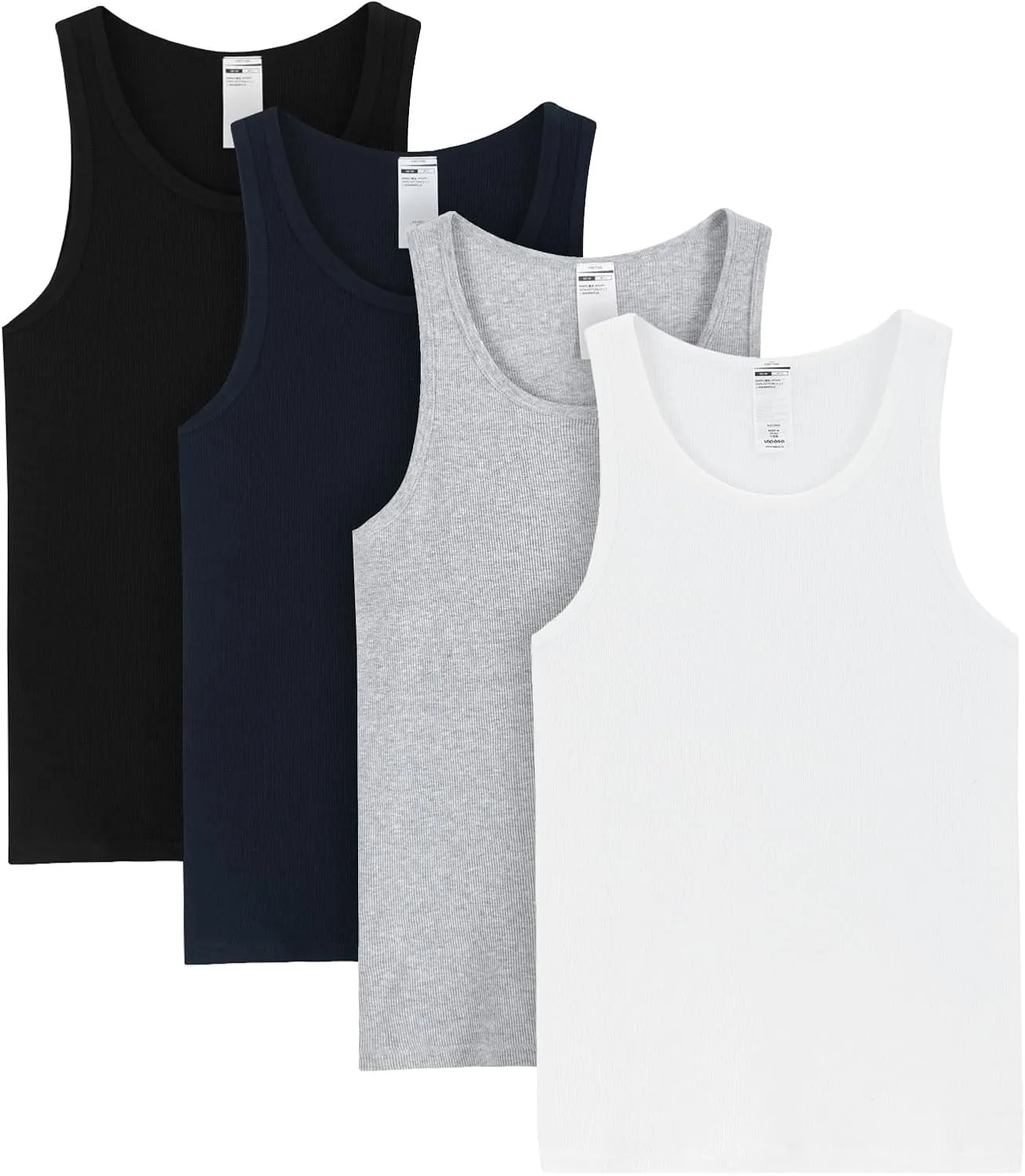 LAPASA Men's 100% Cotton Ribbed Tank Tops Ultra Soft Sleeveless Crewneck A-Shirts Basic Solid Undershirts Vests 4 Pack M35