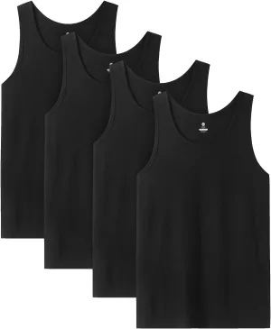 LAPASA Men's 100% Cotton Tank Top Ultra Soft Sleeveless Crewneck Breathable A-Shirts Basic Solid Undershirts Vest 4 Pack M36