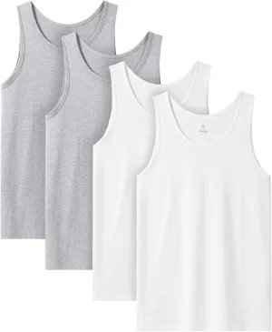 LAPASA Men's 100% Cotton Tank Top Ultra Soft Sleeveless Crewneck Breathable A-Shirts Basic Solid Undershirts Vest 4 Pack M36