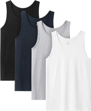 LAPASA Men's 100% Cotton Tank Top Ultra Soft Sleeveless Crewneck Breathable A-Shirts Basic Solid Undershirts Vest 4 Pack M36